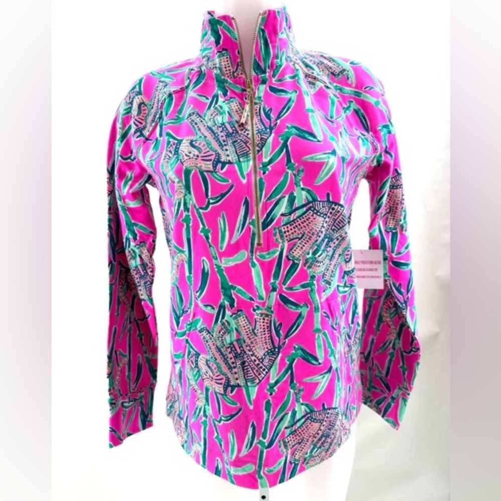 LILLY PULITZER UPF Sweater Mandevilla Pink Quarter Zip Sweatshirt Small 4 6 NWT
